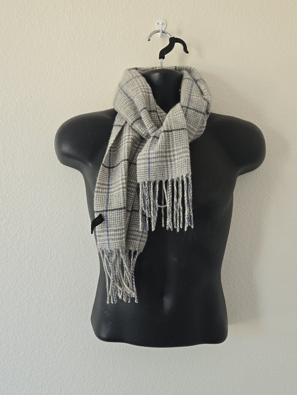 Enzo Mantovani Mens 100% Cashmere Scarf 12x60 in Fringe Light Grey Blue Luxery - Picture 2 of 13